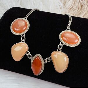 Vintage Silvertone, Earth tones, Bohemian, chic statement necklace